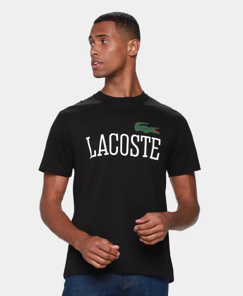 Camiseta Lacoste Croco e logo preta 