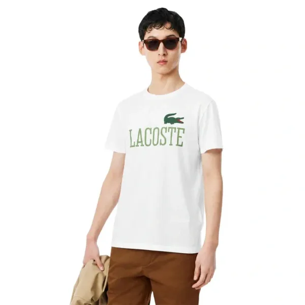 Camiseta Lacoste escrita big branca 
