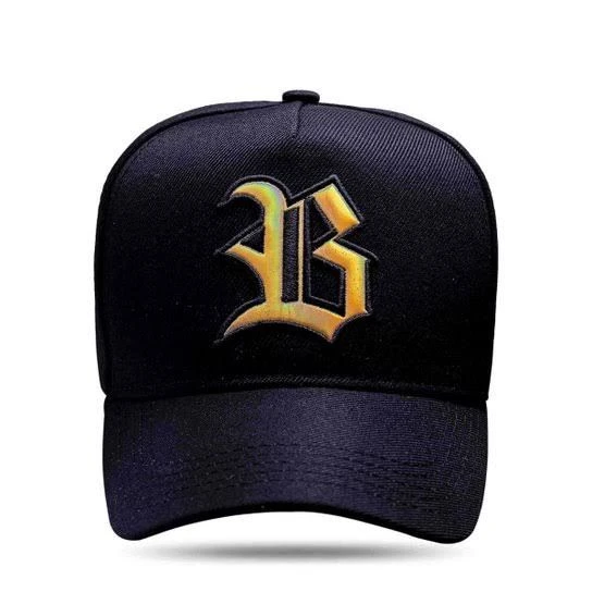 Boné snapback Preto contra aba couro dourado  - 1