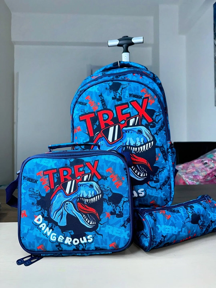 Kit mochila escolar 3 peças rex - 1