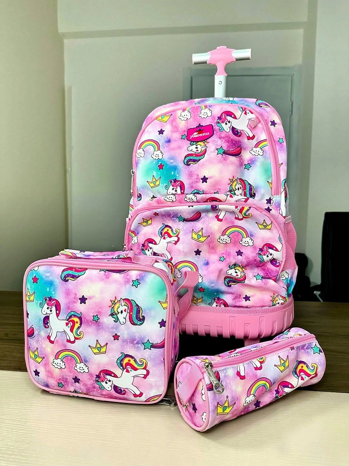 Kit mochila escolar 3 peças unicórnio arco-íris  - 1