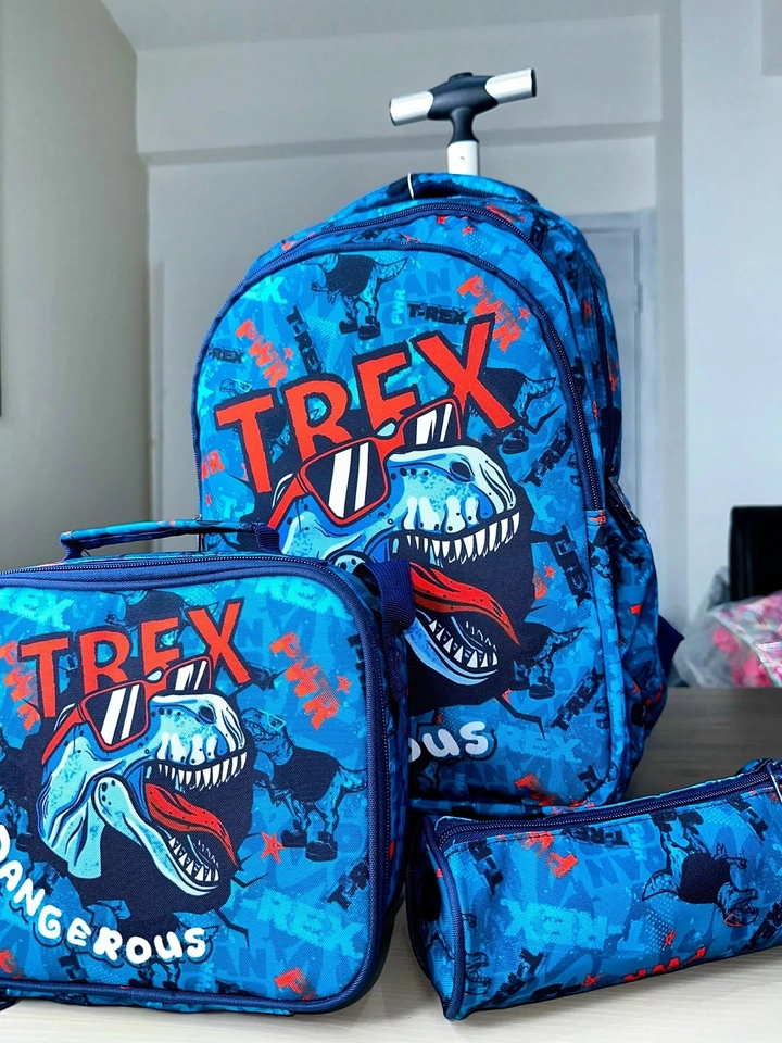 Kit mochila escolar 3 peças rex - 2