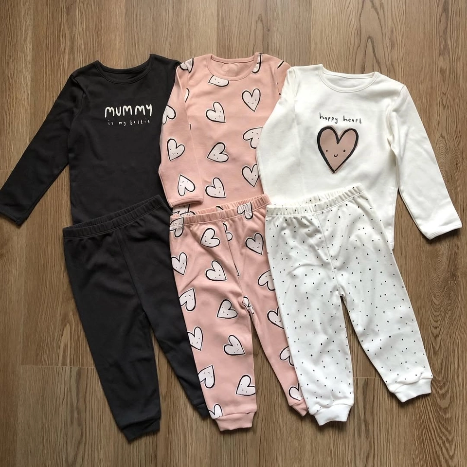 Kit 3 Pijamas Manga Longa Coração  - 1