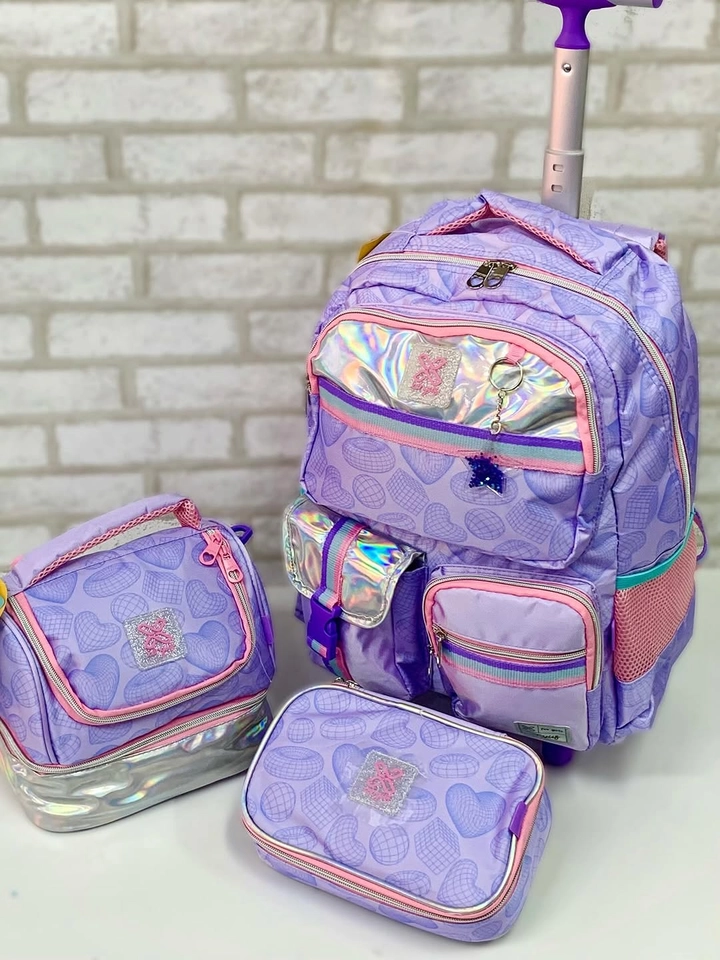 Kit 3 peças escolar estrela lilás  - 1