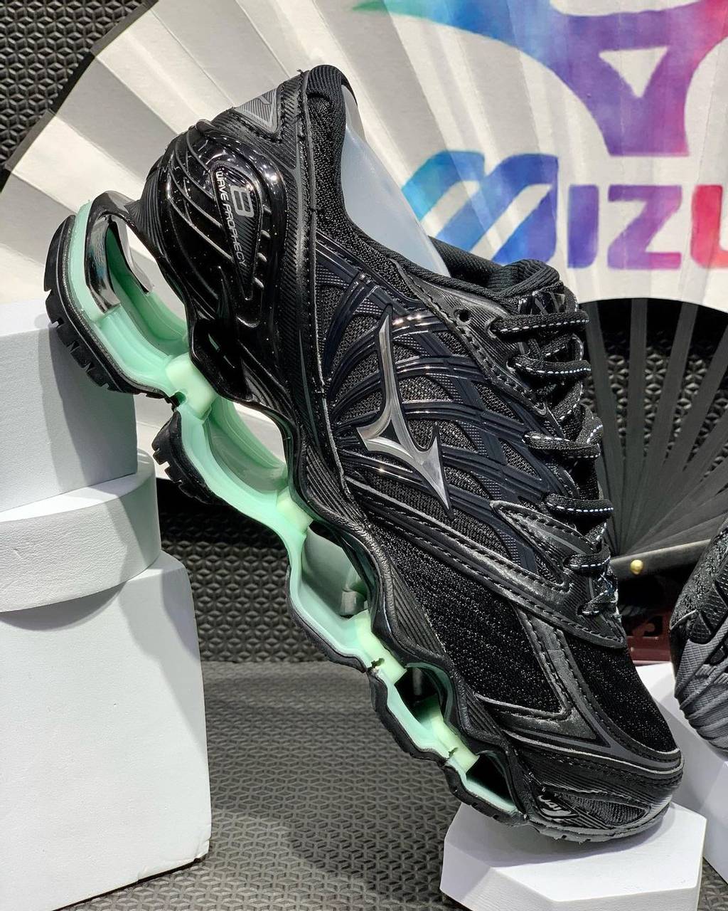 tênis Mizuno Prophecy 8 preto e verde água 