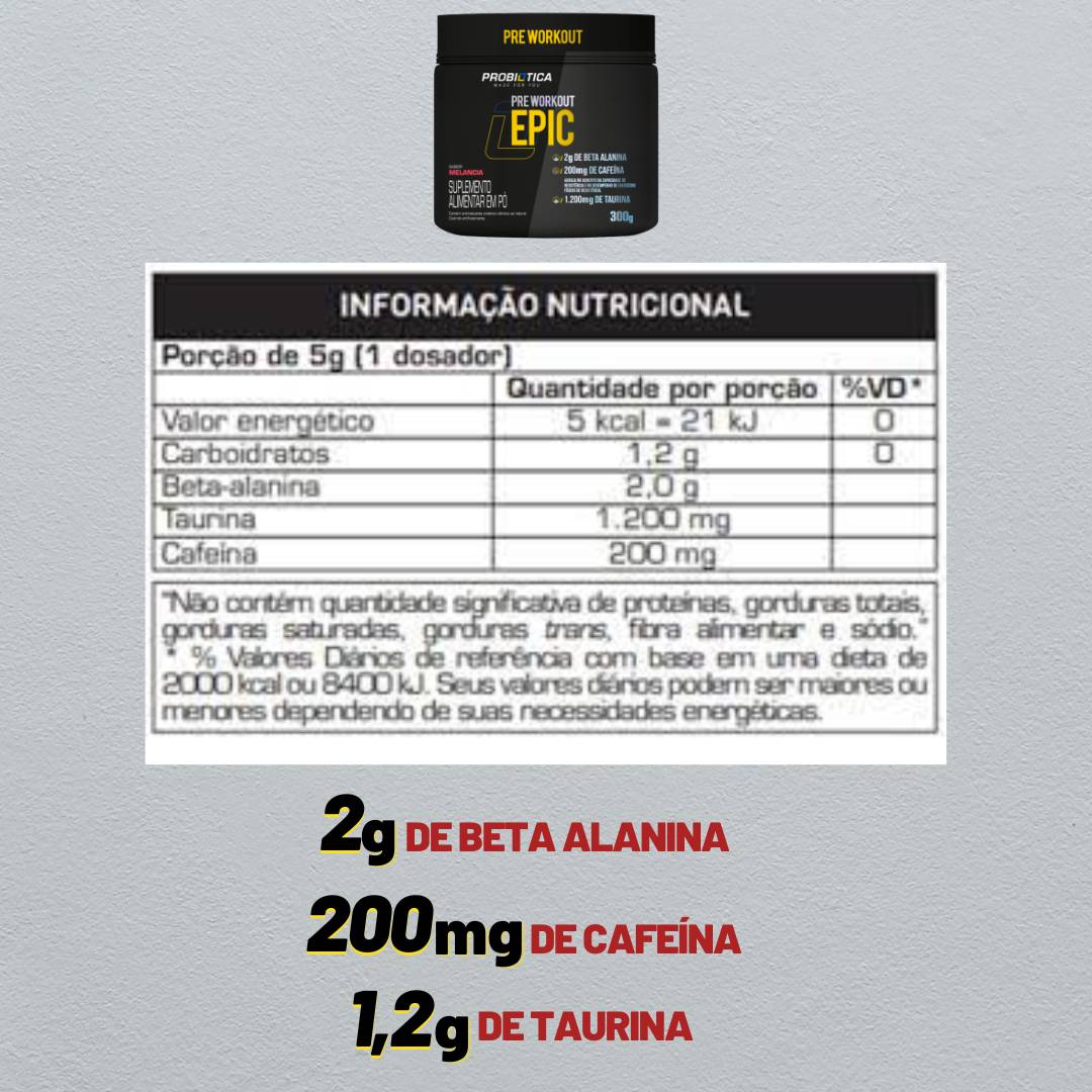 Pré Treino Epic 300g Probiótica  - 2