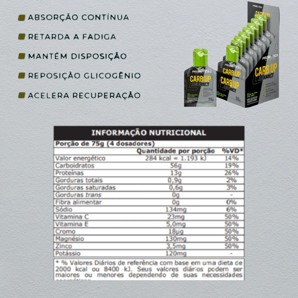 Carb Up Gel Black 10 Sachês - Probiótica - 2