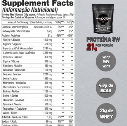 Whey 100% HD 900g Refil Black Skull  - 2