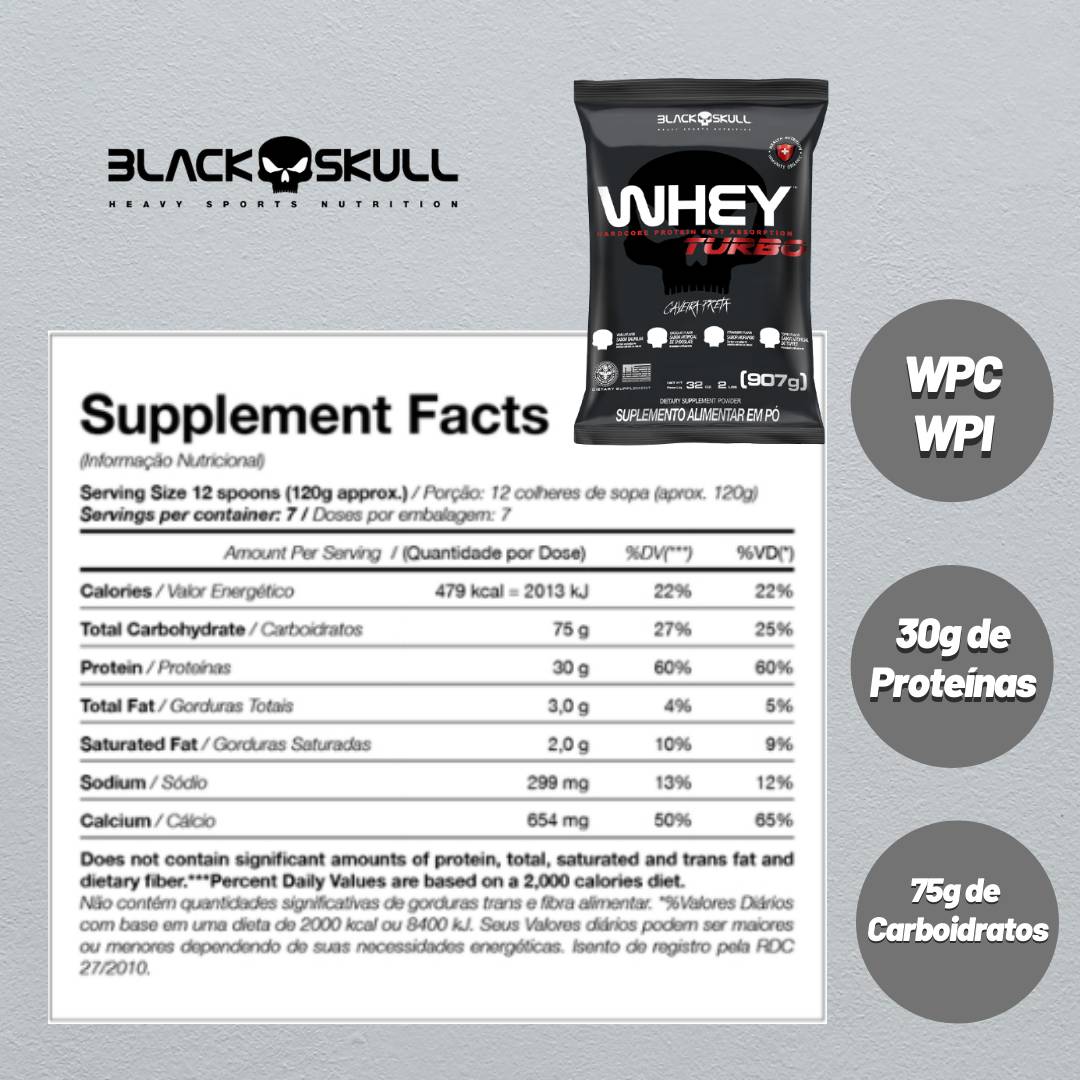 Whey Turbo 900g Black Skull - 2