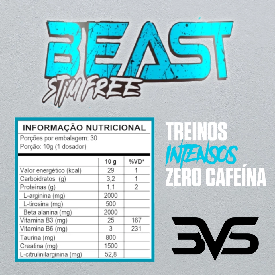 Pre Treino Beast STIM FREE 3VS - Sem Estimulantes - 300g - 2