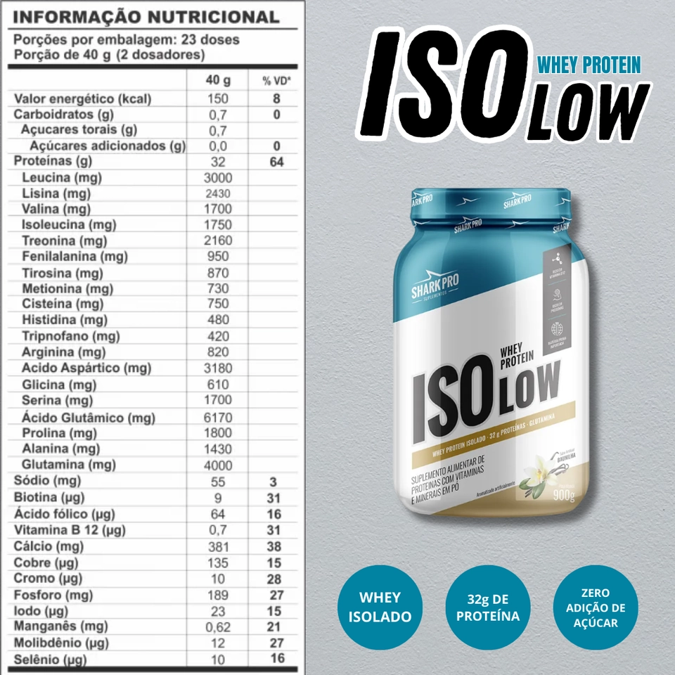 Isolow Whey Protein Isolado Pote 900g - Shark Pro - 2