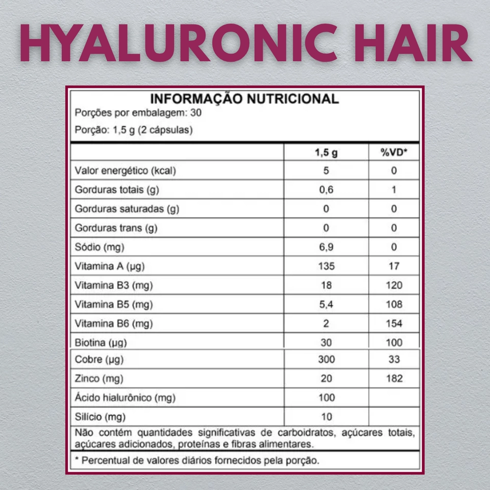 Hyaluronic Hair - 60 Caps de 500mg - Vitafor - 2