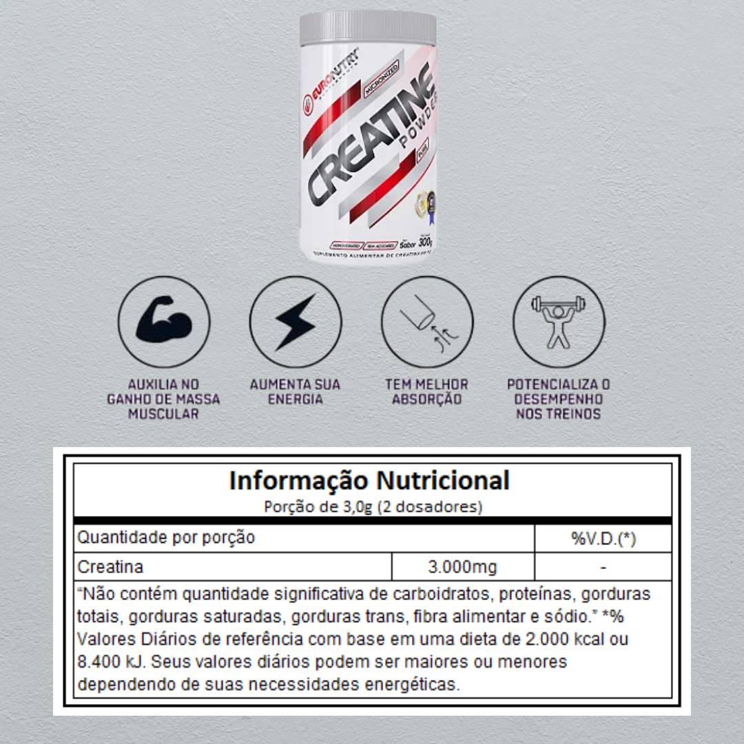 Creatina 300g 100% Pura EuroNutry - 2