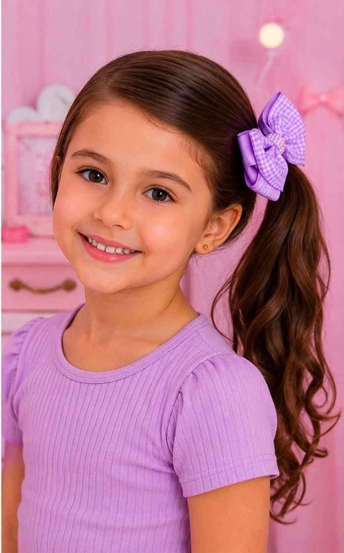 Laço milena em xadrex lilas - 1