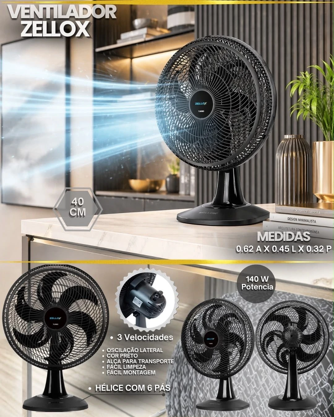 Ventilador de Mesa Zellox - 1