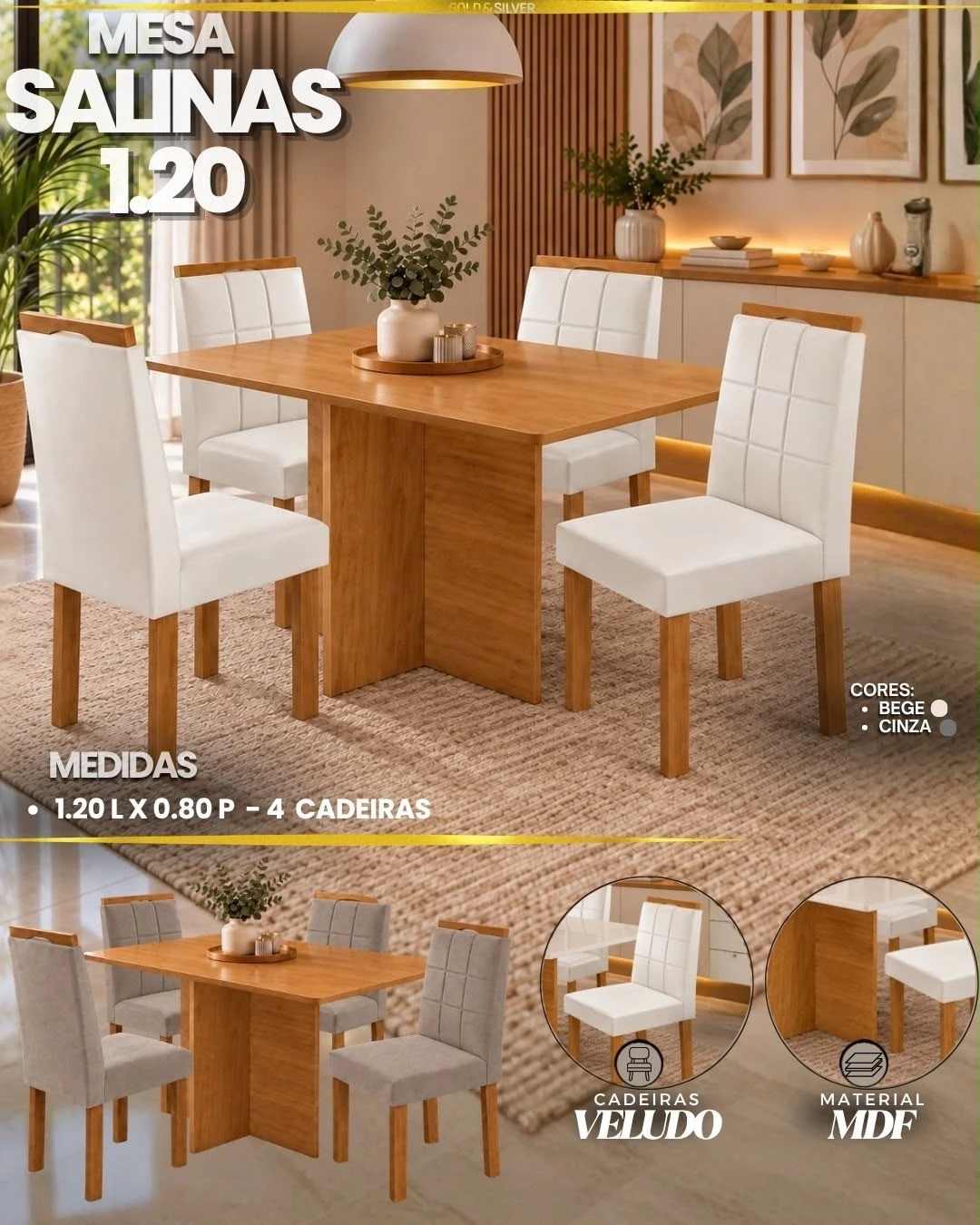 Conjunto Salinas 1.20 c/ 4 Cadeiras - 6