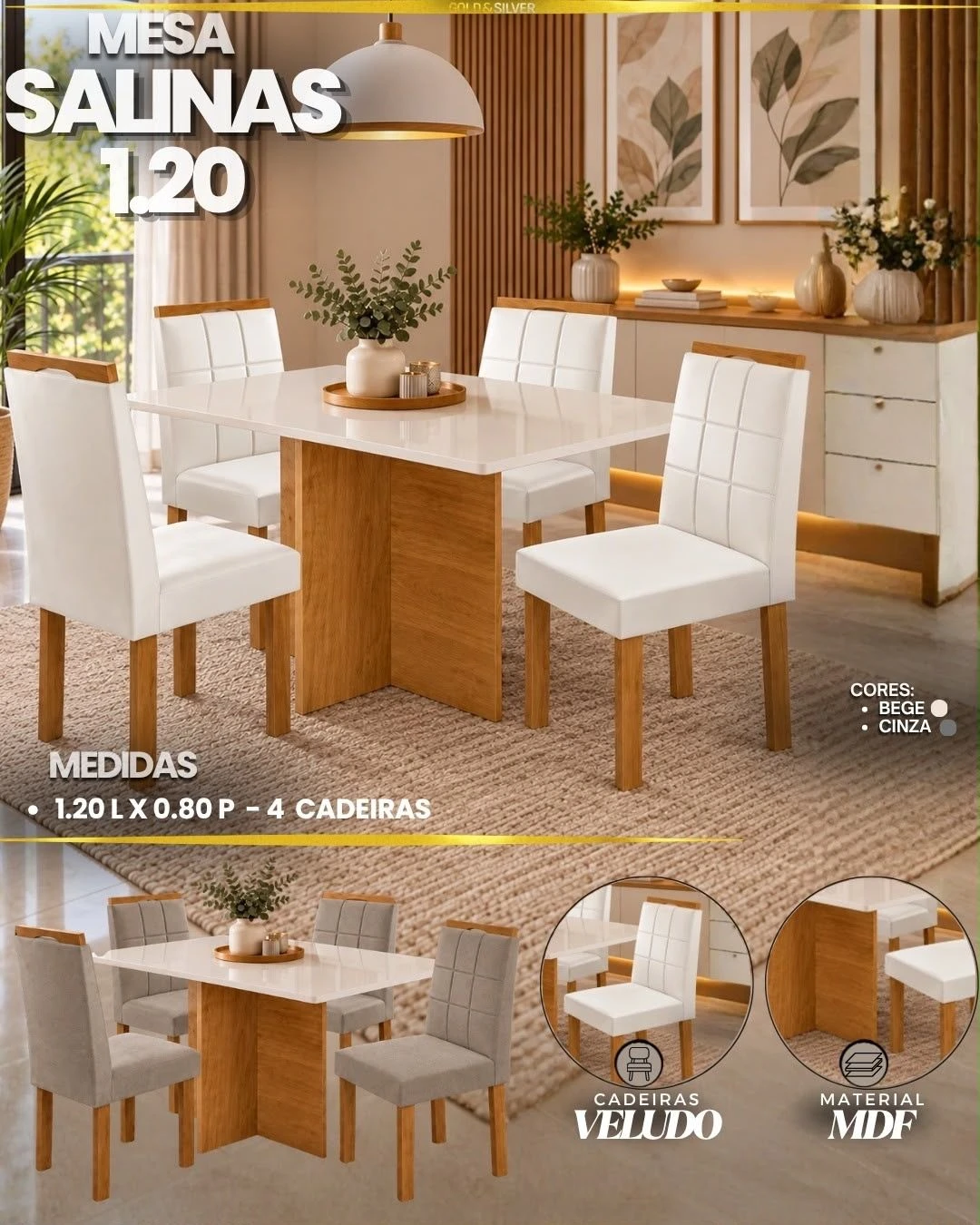 Conjunto Salinas 1.20 c/ 4 Cadeiras - 1