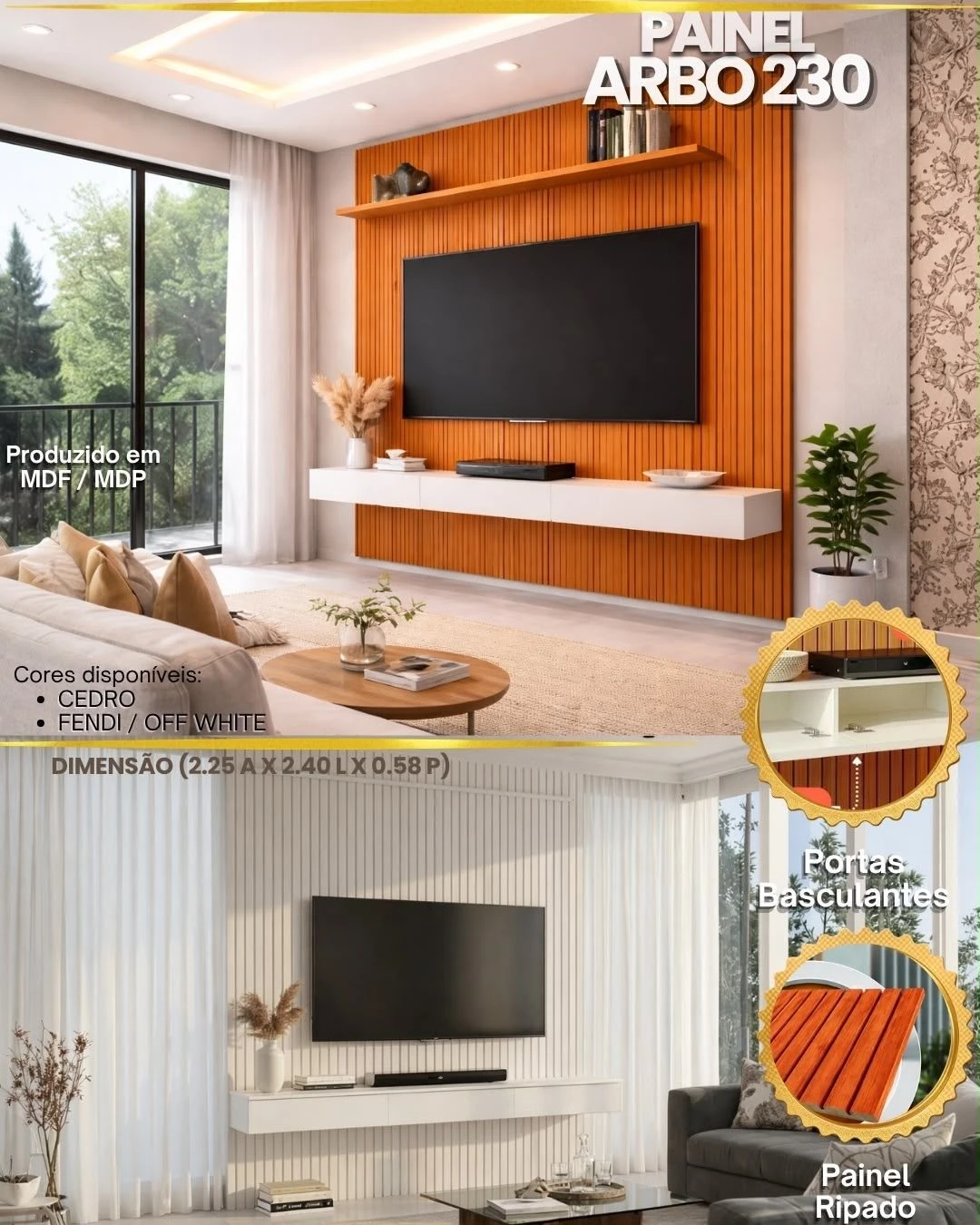 Painel Arbo 2.30 100% Ripado C/ Nicho - 3