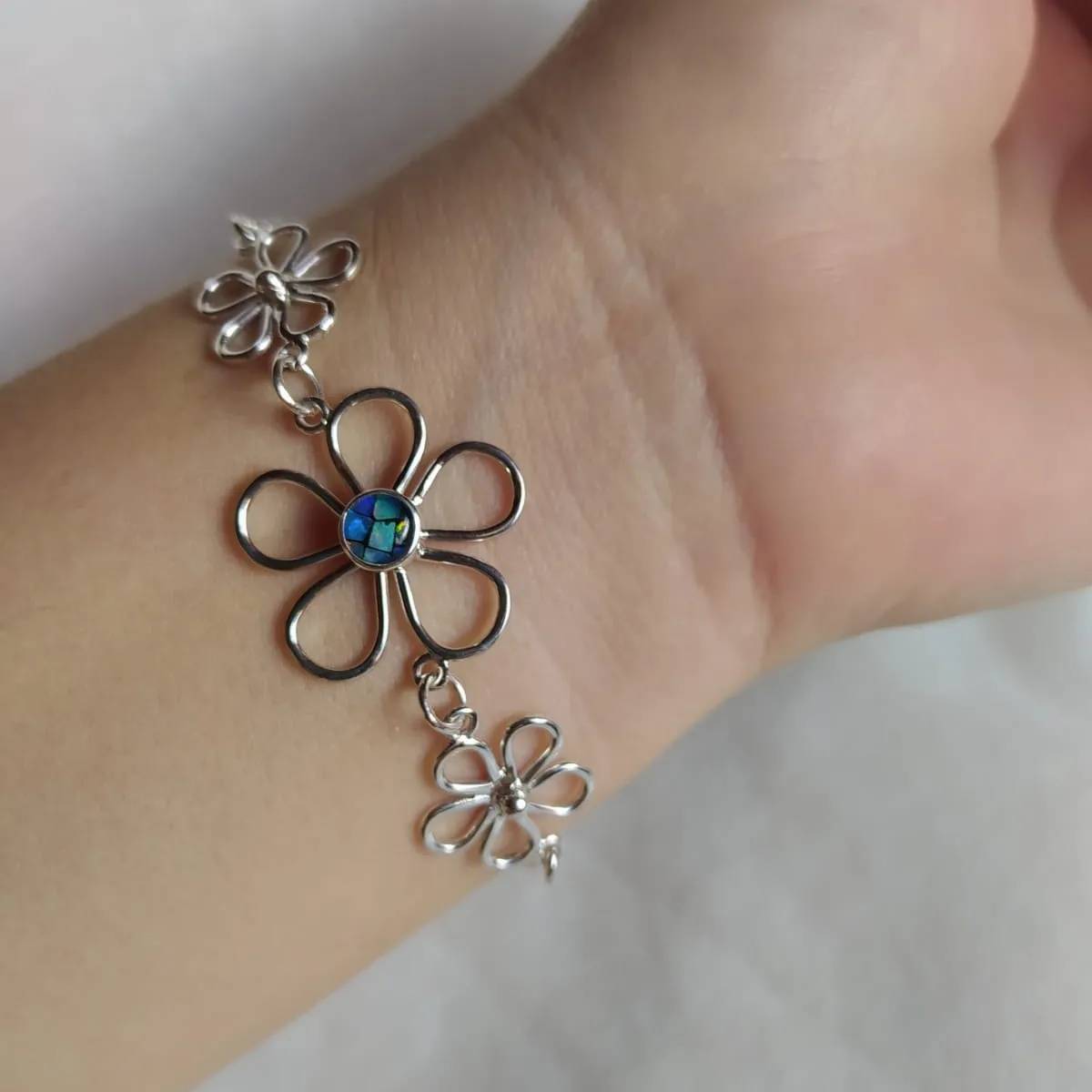 Pulseira flores com opala Prata 925