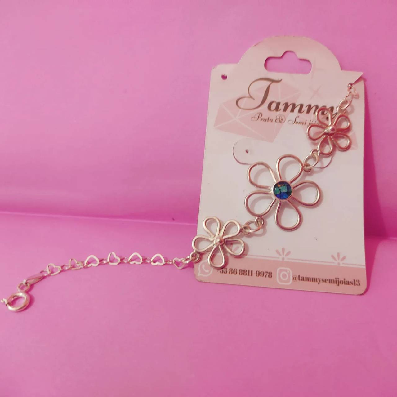 Pulseira flores com opala Prata 925 - imagem 2