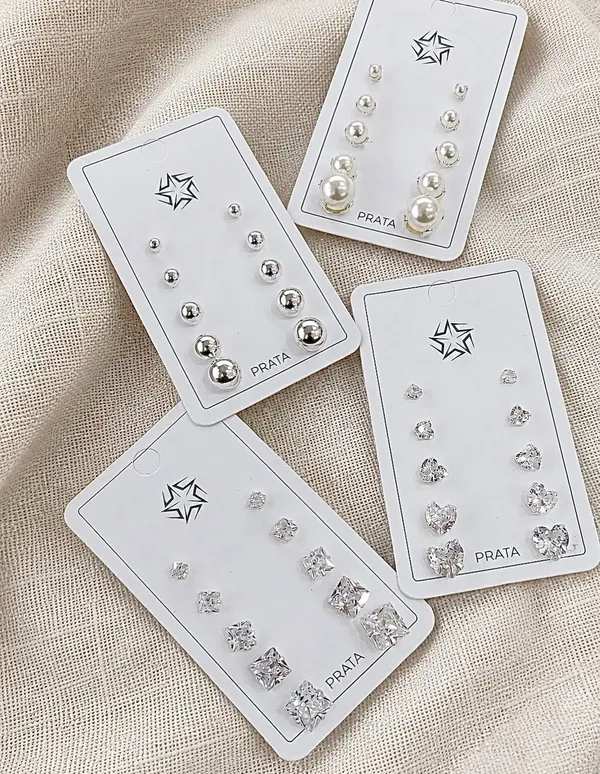 Kit com 5 pares de brinco • prata 925