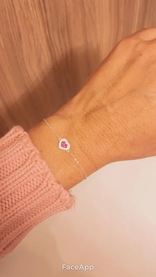 Pulseira coração cravejado em prata 925