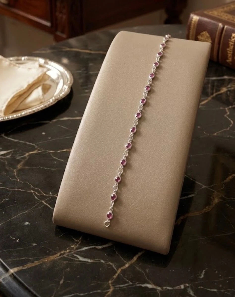 Pulseira zircônia rosa em prata 925 - 1