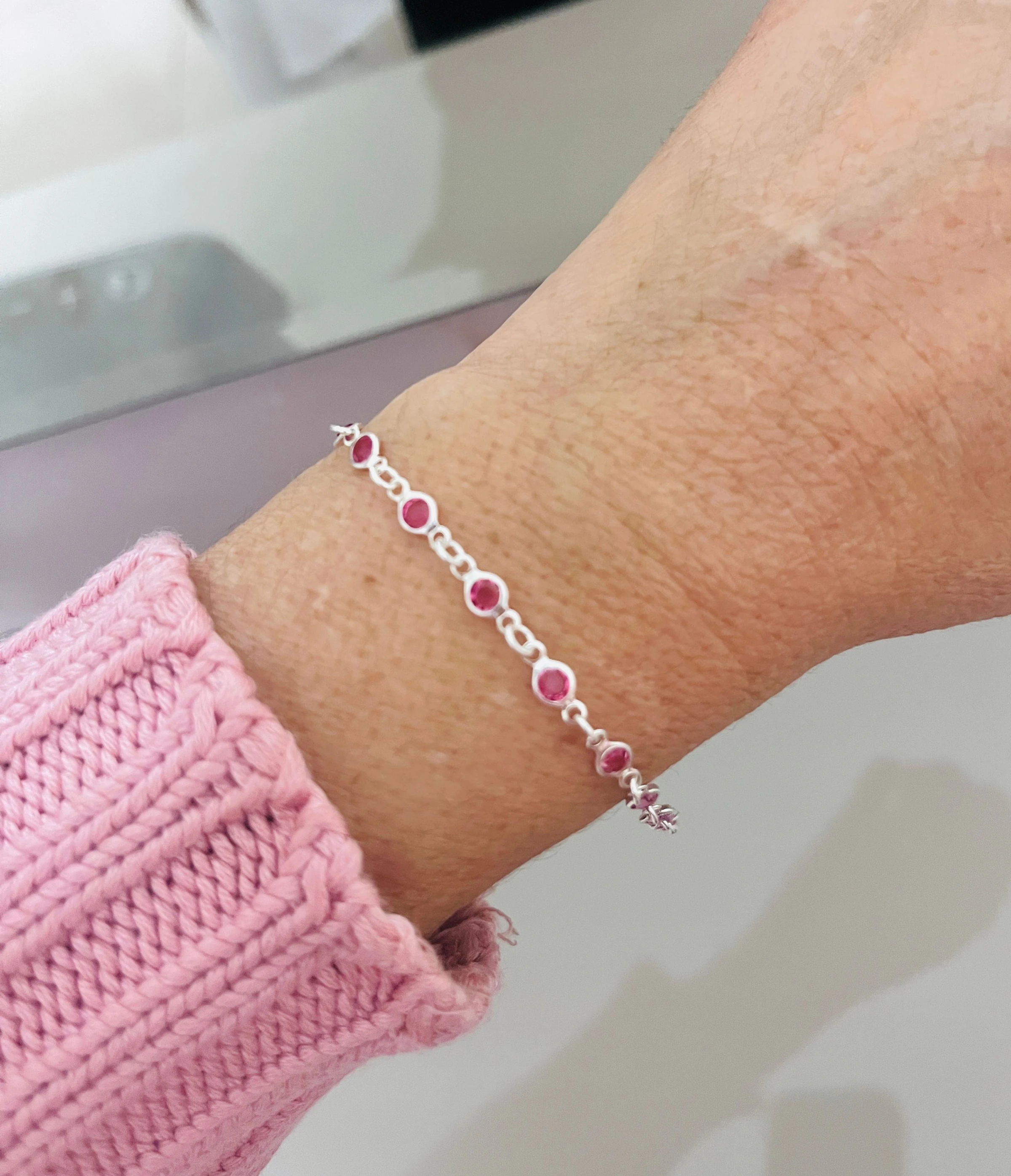 Pulseira zircônia rosa em prata 925 - 2