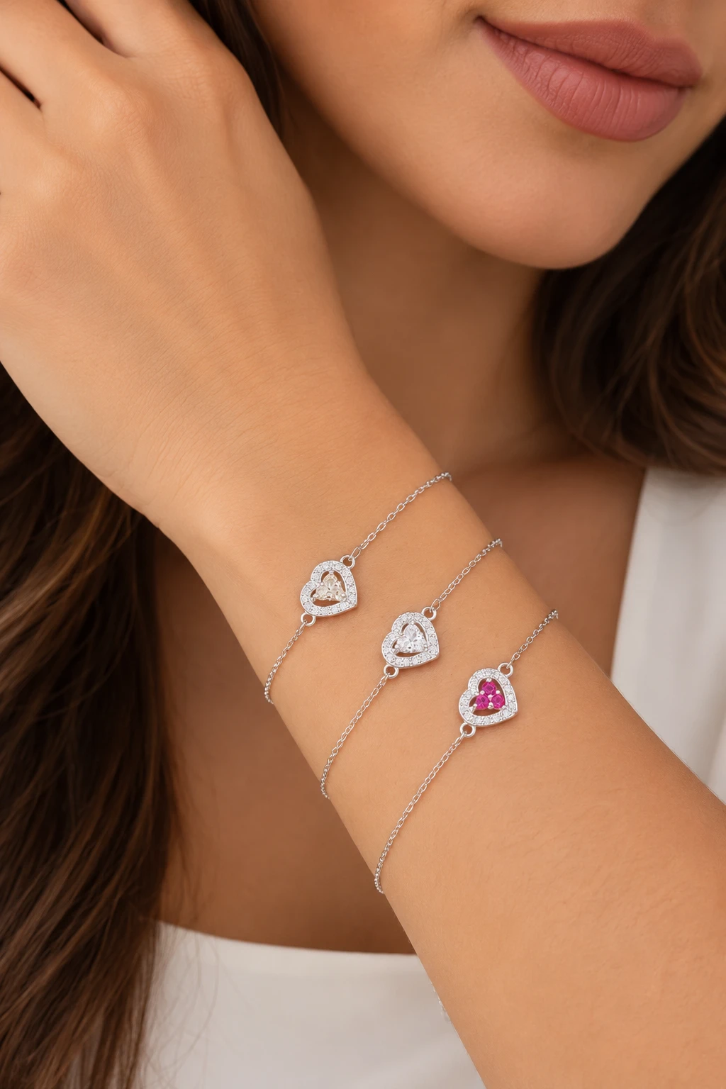 Pulseira coração cravejado em prata 925 - 2