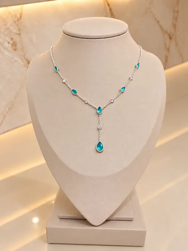 Gargantilha 6 gotas turquesa e 5 zircônias 3mm
