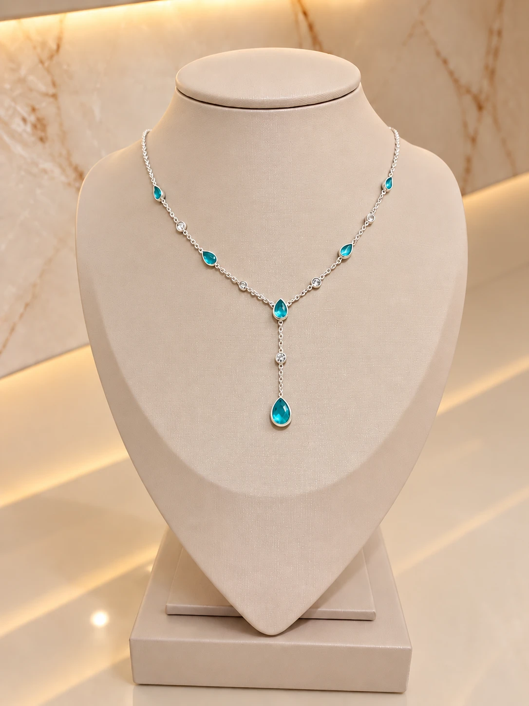 Gargantilha 6 gotas turquesa e 5 zircônias 3mm - 1