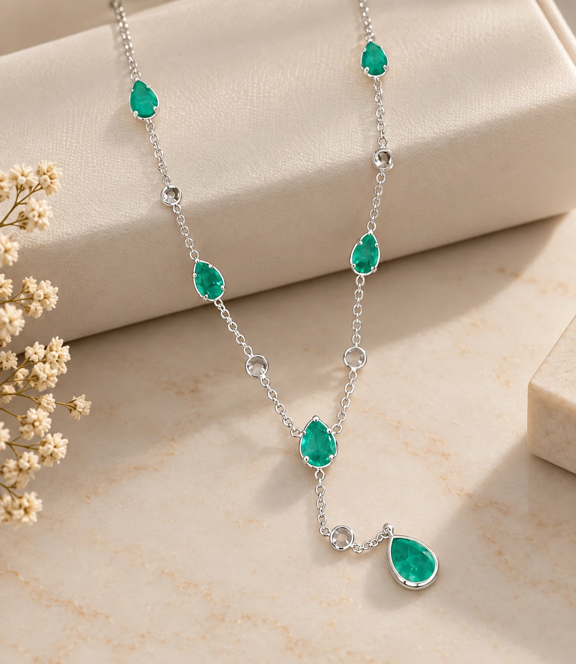 Gargantilha 6 gotas turquesa e 5 zircônias 3mm - 2
