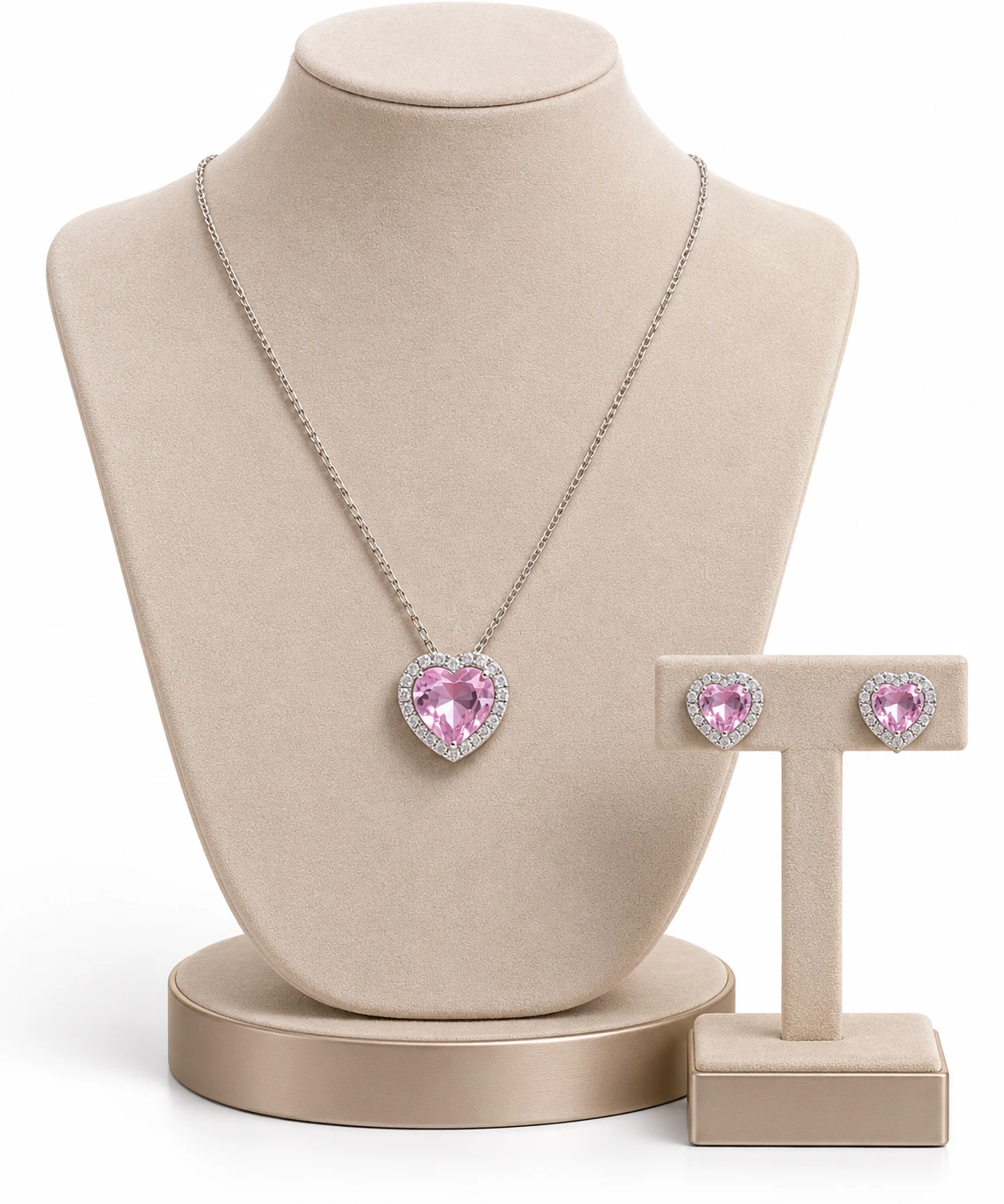 Conjunto coração na cor rosa, na corrente veneziana de  45cm - 3