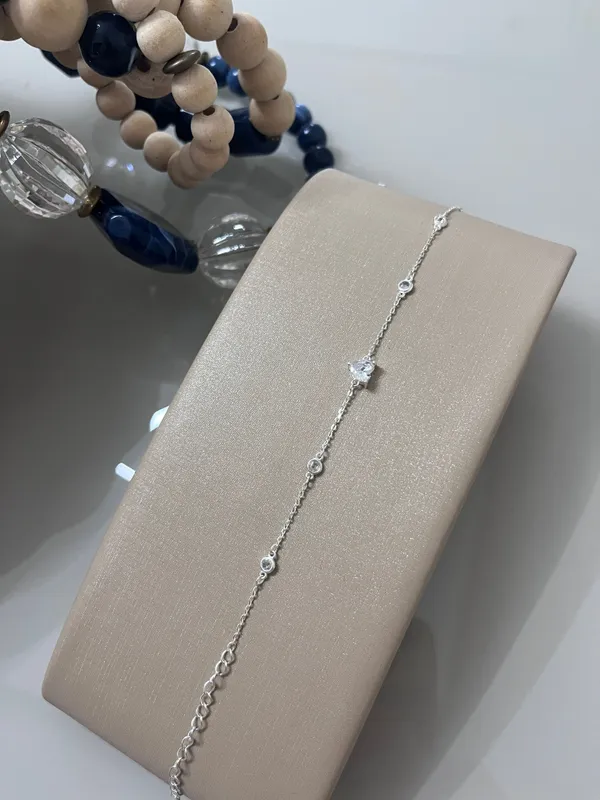Pulseira coração em zircônia cristal prata 925