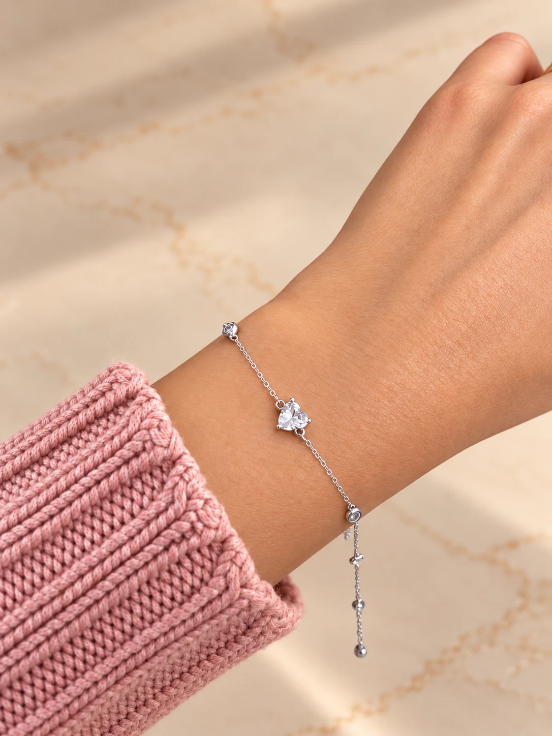 Pulseira coração em zircônia cristal prata 925 - 2