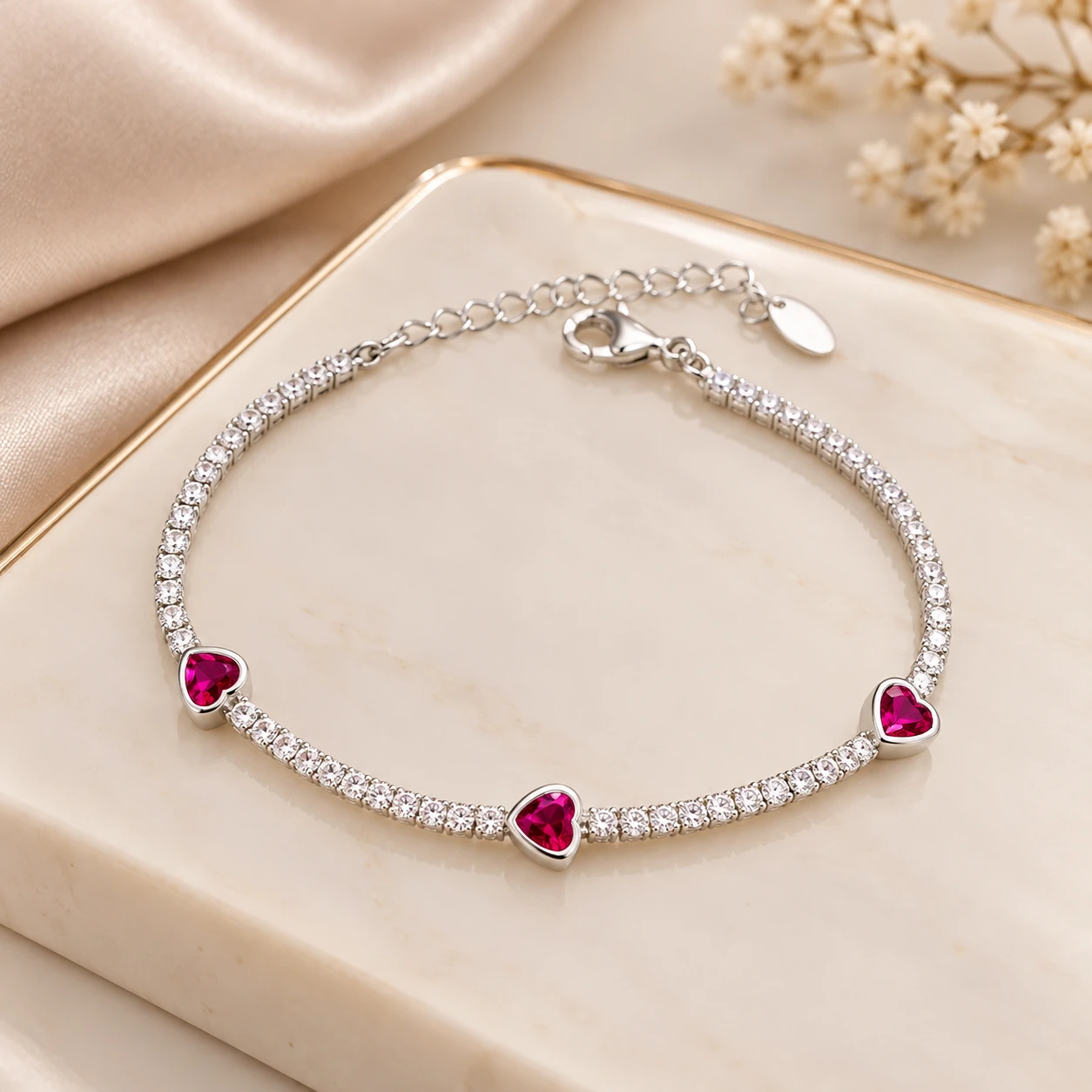 PULSEIRA RIVIERA 3 CORAÇÕES ROSA - 1
