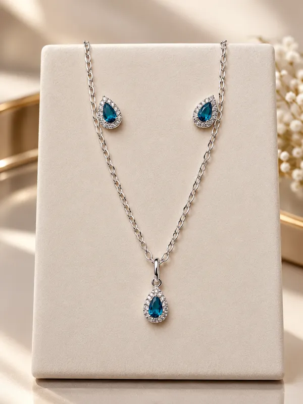 Conjunto gota zircônia prata 45cm prata 925