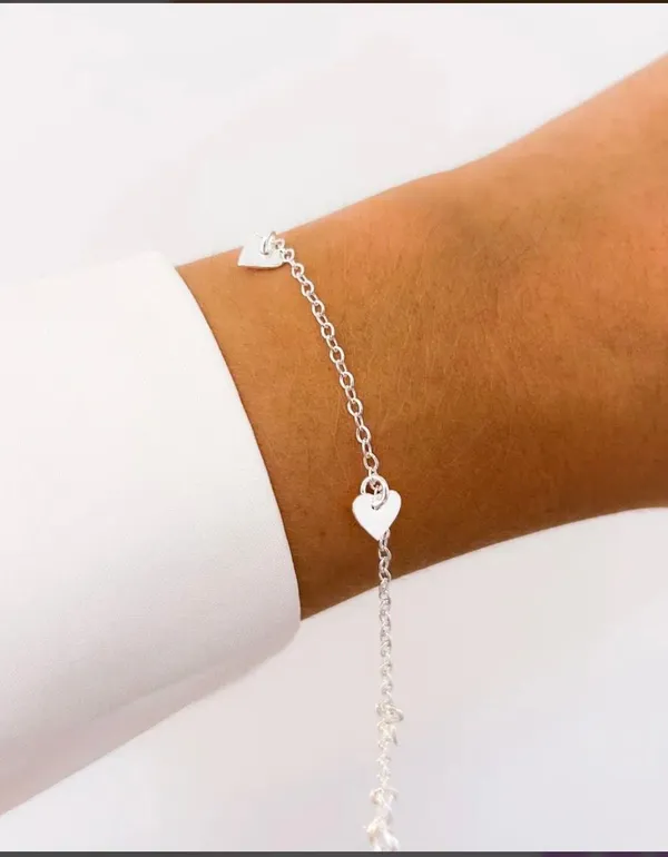 Pulseira 5 corações lisos Prata 925