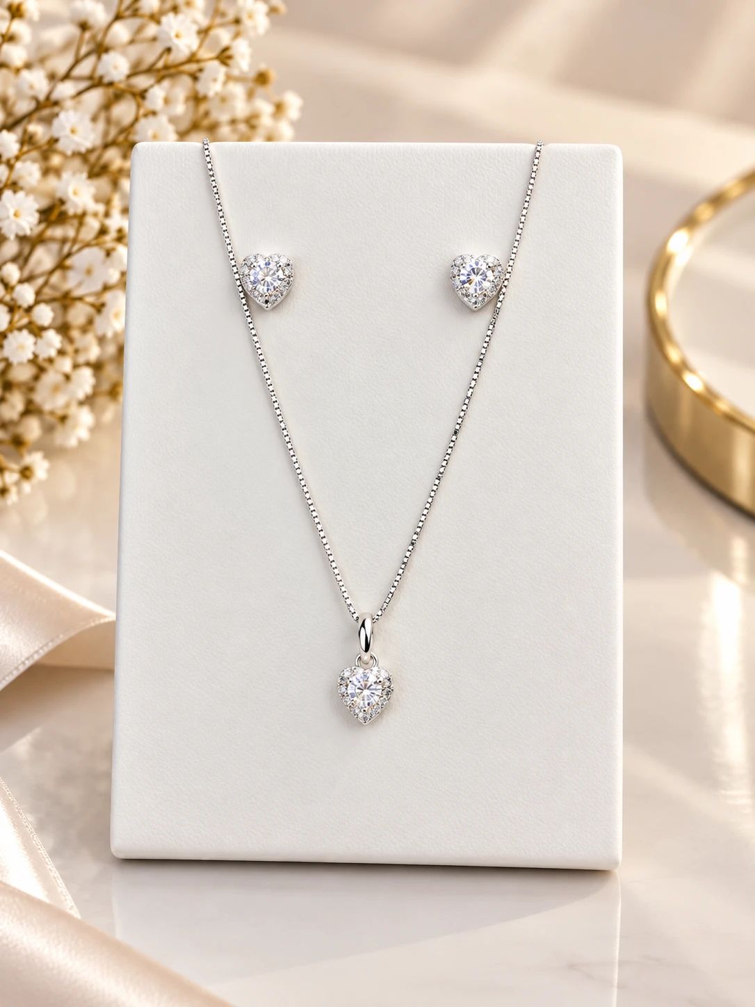 Conjunto coração cristal prata 925 - 1