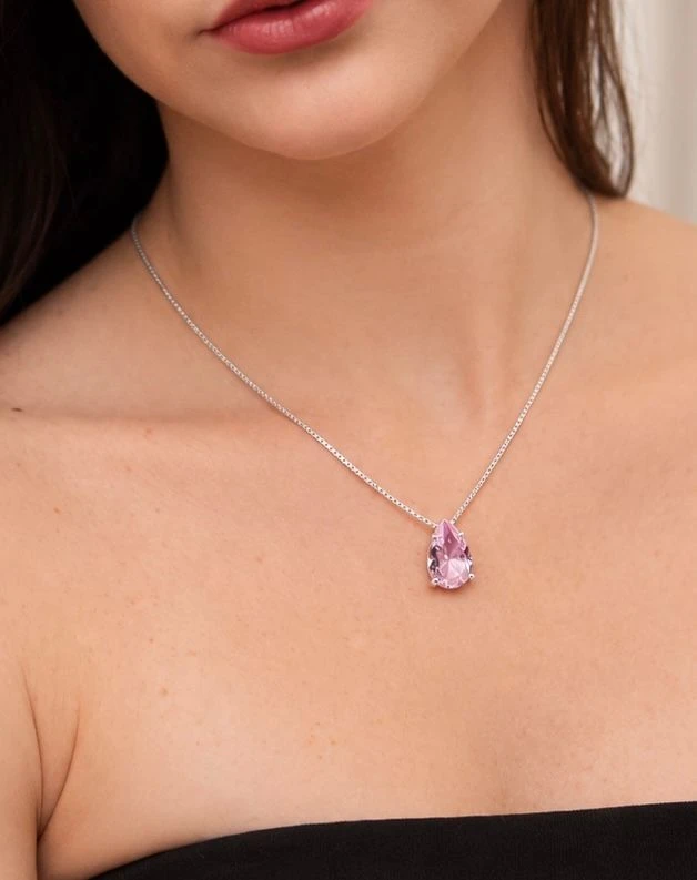 Colar gota zircônia rosa - 2