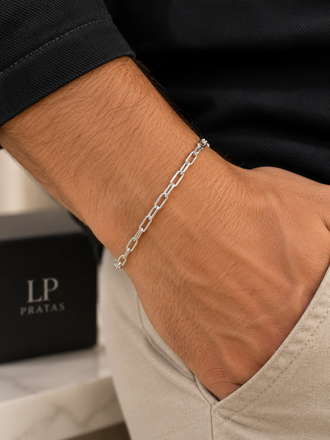 Pulseira Masculina Elo Cadeado Prata 925 - 2