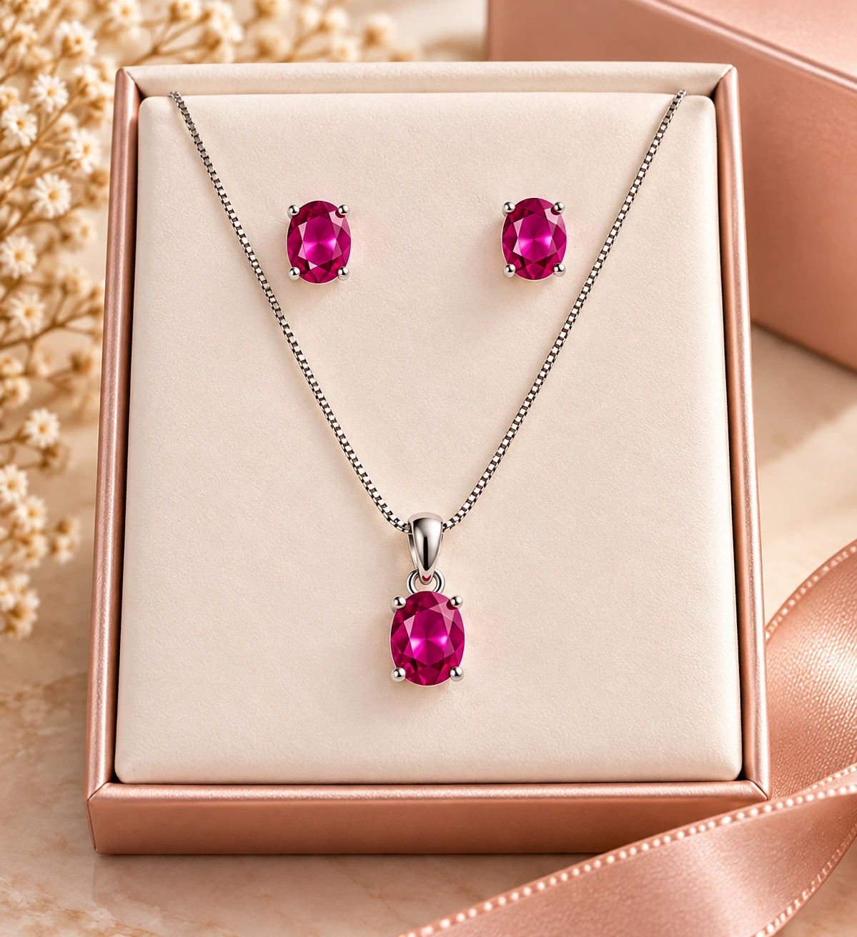 Conjunto Rosa em Prata 925 - 2