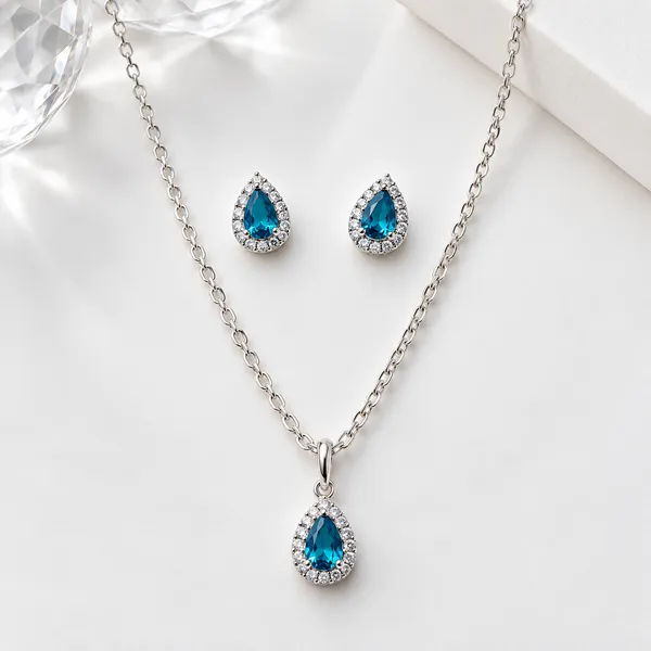 Conjunto gota zircônia prata 45cm prata 925