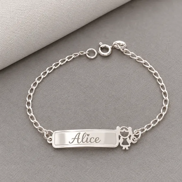 PULSEIRA INFANTIL PLAQUINHA MENINA PRATA 925