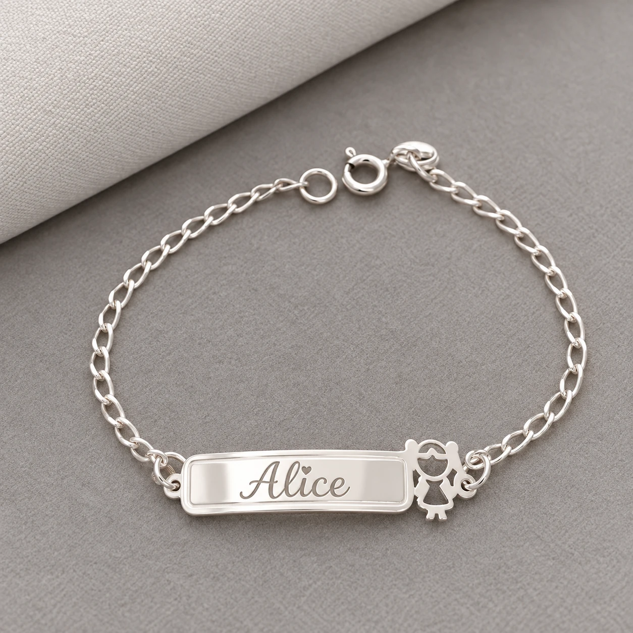 PULSEIRA INFANTIL PLAQUINHA MENINA PRATA 925 - 1
