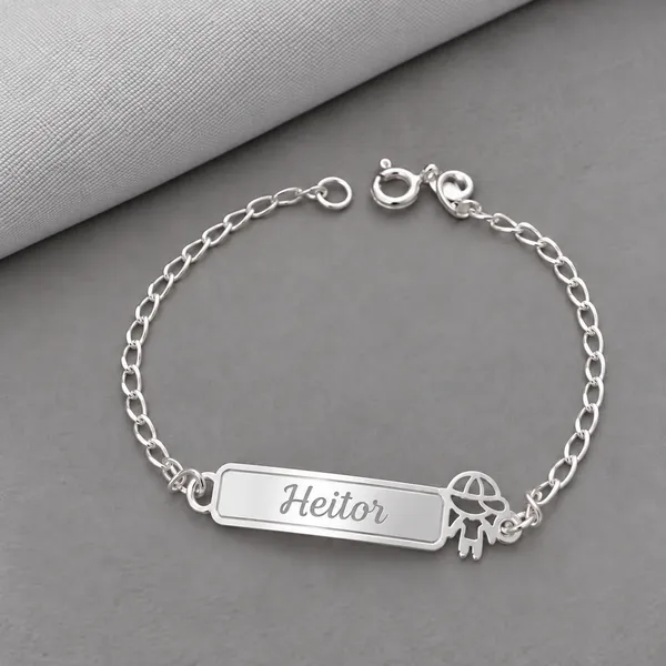PULSEIRA PLAQUINHA MENINO INFANTIL PRATA 925
