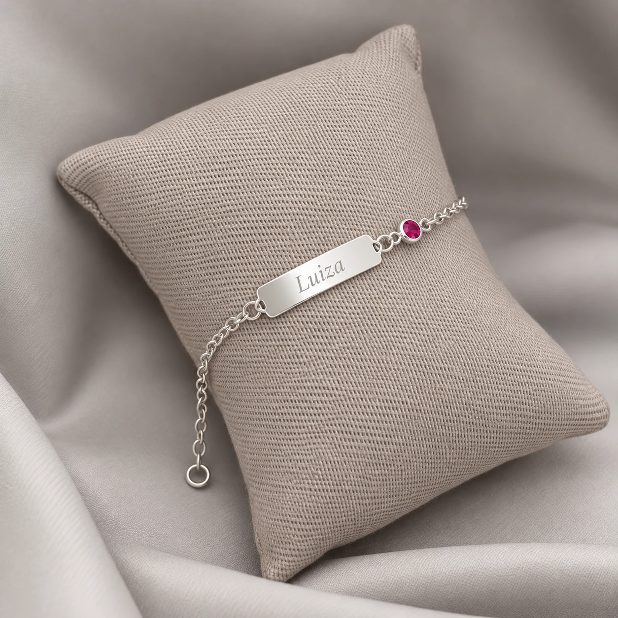 PULSEIRA PLAQUINHA PT LUZ ROSA INFANTIL PRATA 925 - 2