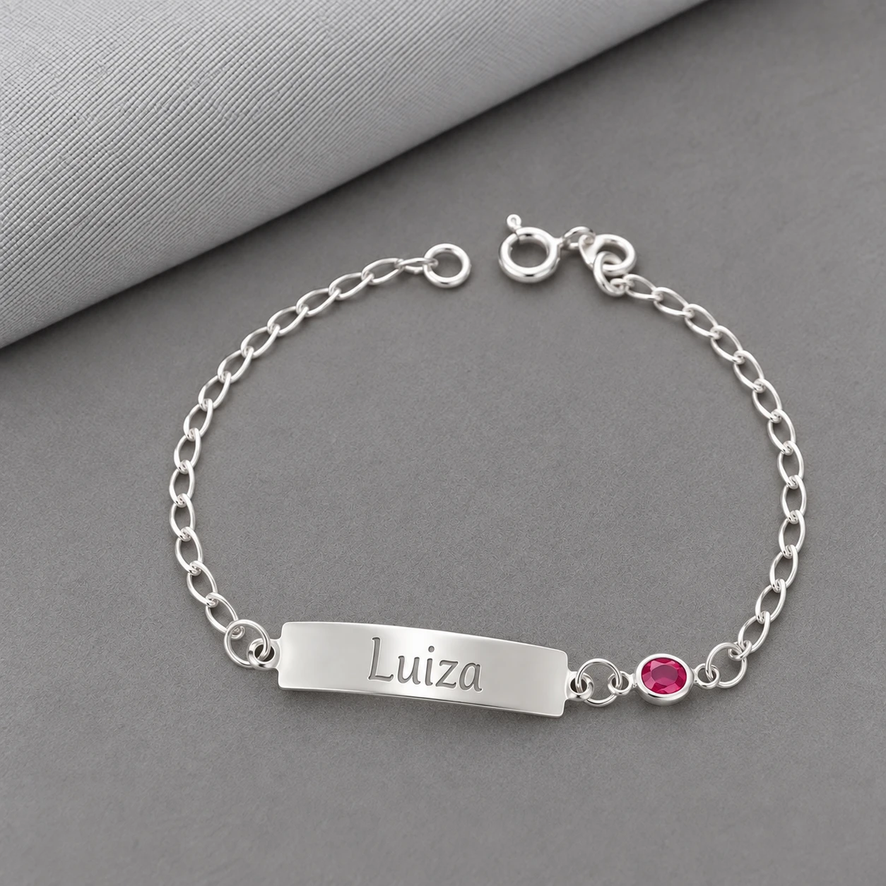 PULSEIRA PLAQUINHA PT LUZ ROSA INFANTIL PRATA 925 - 1