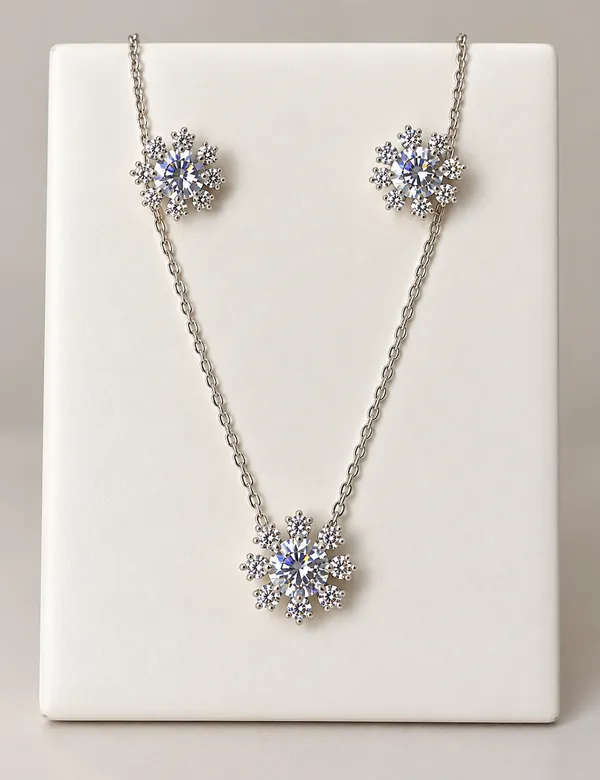 Conjunto Colar e Brinco Snowflake  prata 925