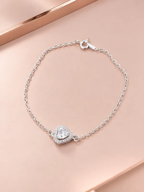 Pulseira coração de em prata 925